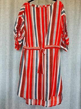 ECI New York Tunic Dress L Orange Gray Striped Bathing Suit Cover Resort Wear